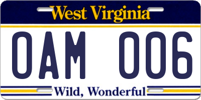 WV license plate OAM006