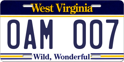 WV license plate OAM007