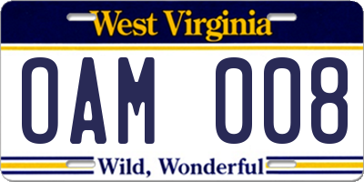 WV license plate OAM008