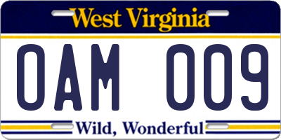WV license plate OAM009