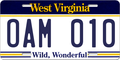 WV license plate OAM010