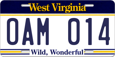 WV license plate OAM014