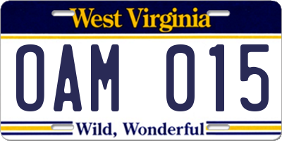 WV license plate OAM015