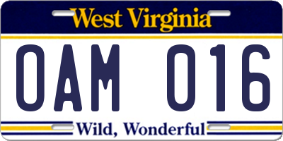 WV license plate OAM016