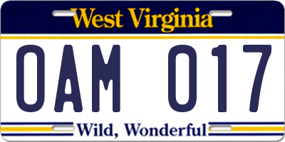 WV license plate OAM017