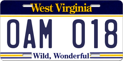 WV license plate OAM018