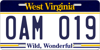 WV license plate OAM019