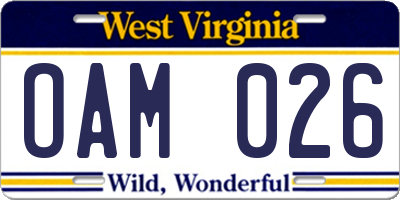 WV license plate OAM026