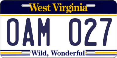 WV license plate OAM027