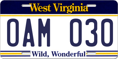 WV license plate OAM030