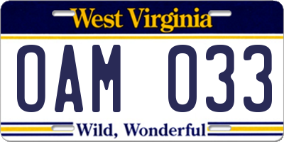 WV license plate OAM033