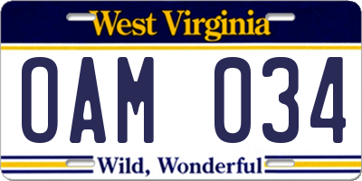 WV license plate OAM034