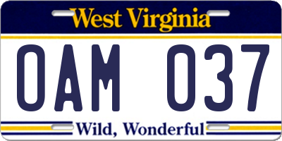 WV license plate OAM037