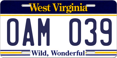 WV license plate OAM039