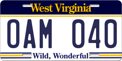 WV license plate OAM040