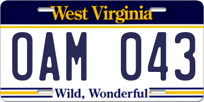WV license plate OAM043