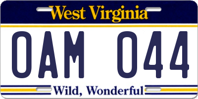 WV license plate OAM044
