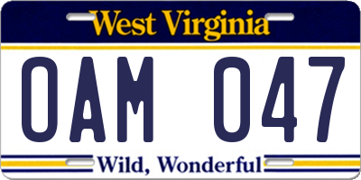 WV license plate OAM047