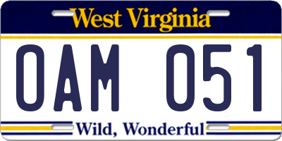 WV license plate OAM051