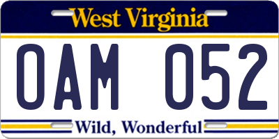 WV license plate OAM052