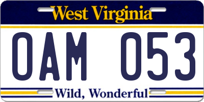 WV license plate OAM053