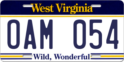 WV license plate OAM054