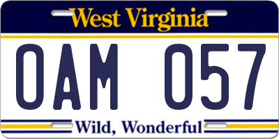 WV license plate OAM057
