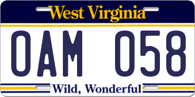 WV license plate OAM058