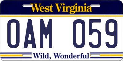 WV license plate OAM059