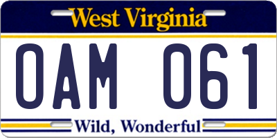 WV license plate OAM061