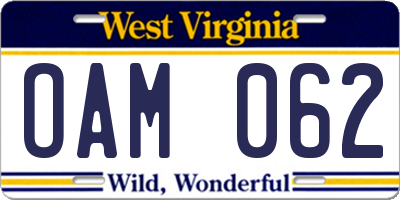WV license plate OAM062