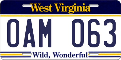 WV license plate OAM063