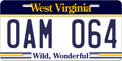 WV license plate OAM064