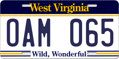 WV license plate OAM065