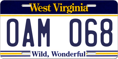 WV license plate OAM068