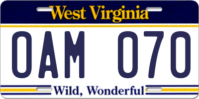 WV license plate OAM070