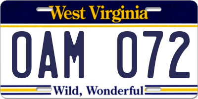 WV license plate OAM072
