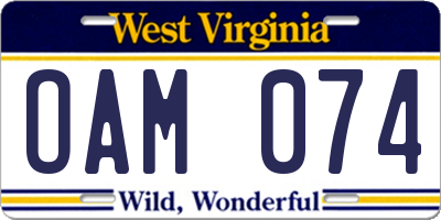 WV license plate OAM074