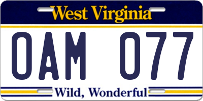 WV license plate OAM077
