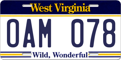WV license plate OAM078