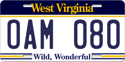 WV license plate OAM080