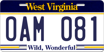 WV license plate OAM081