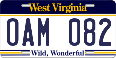 WV license plate OAM082