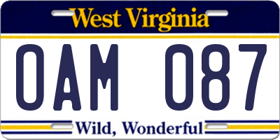 WV license plate OAM087