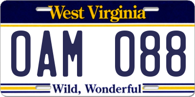 WV license plate OAM088