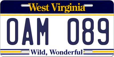 WV license plate OAM089