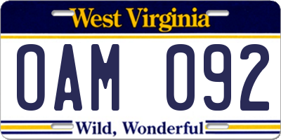 WV license plate OAM092