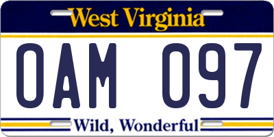 WV license plate OAM097