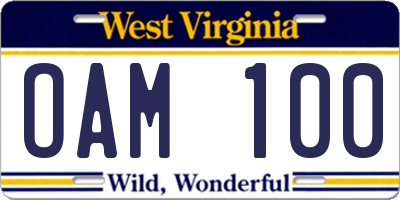 WV license plate OAM100