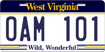 WV license plate OAM101